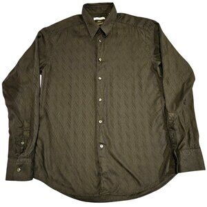 Versace Collection Men’s Dress Shirt 16.5 42 Black Herringbone Long Sleeve